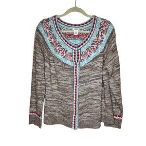 Sundance GUC Nordic Style Fair Isle Snap Front Sweater/Cardigan Wool Cashmere L